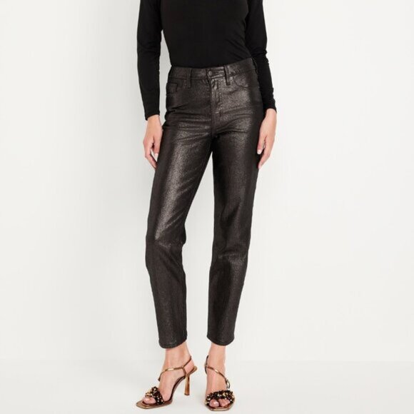 Old Navy Metallic Brown High-Waisted Shine OG Straight Ankle Jeans Size 4 - Picture 1 of 7